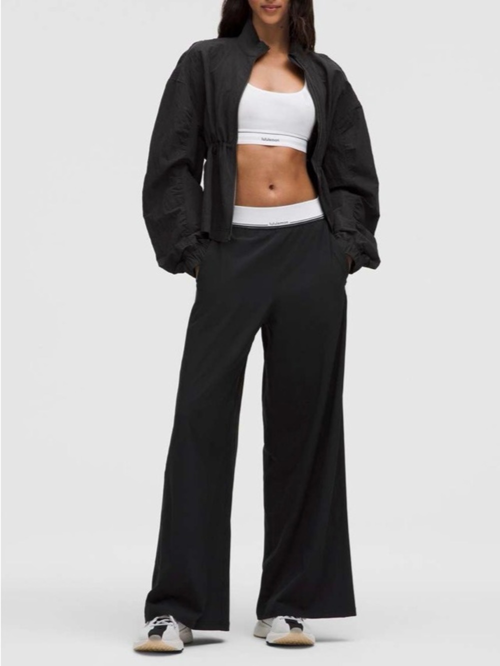 lululemon Black Wide-Leg Pull-On Pants with White Waistband - Picture 2 of 5